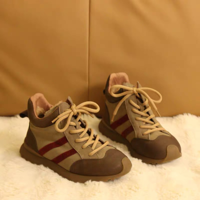 2255-6牛皮休闲系带平底德训靴女短靴棉靴