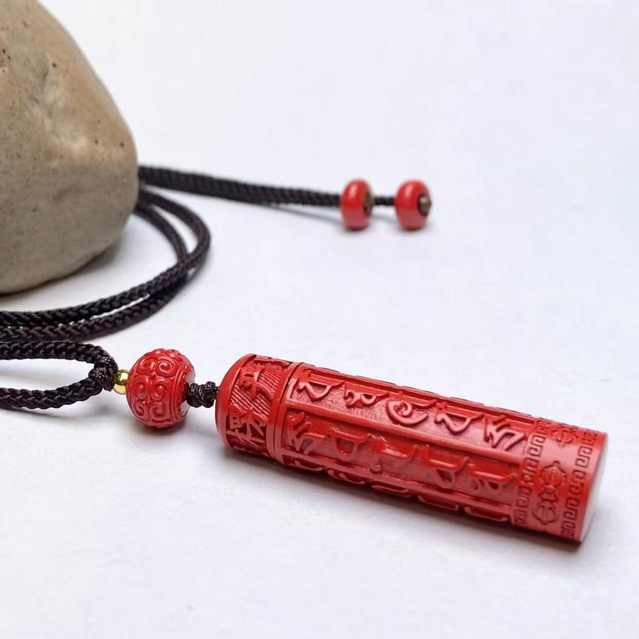天然辰砂朱砂楞严咒吊坠 可拆可放周语