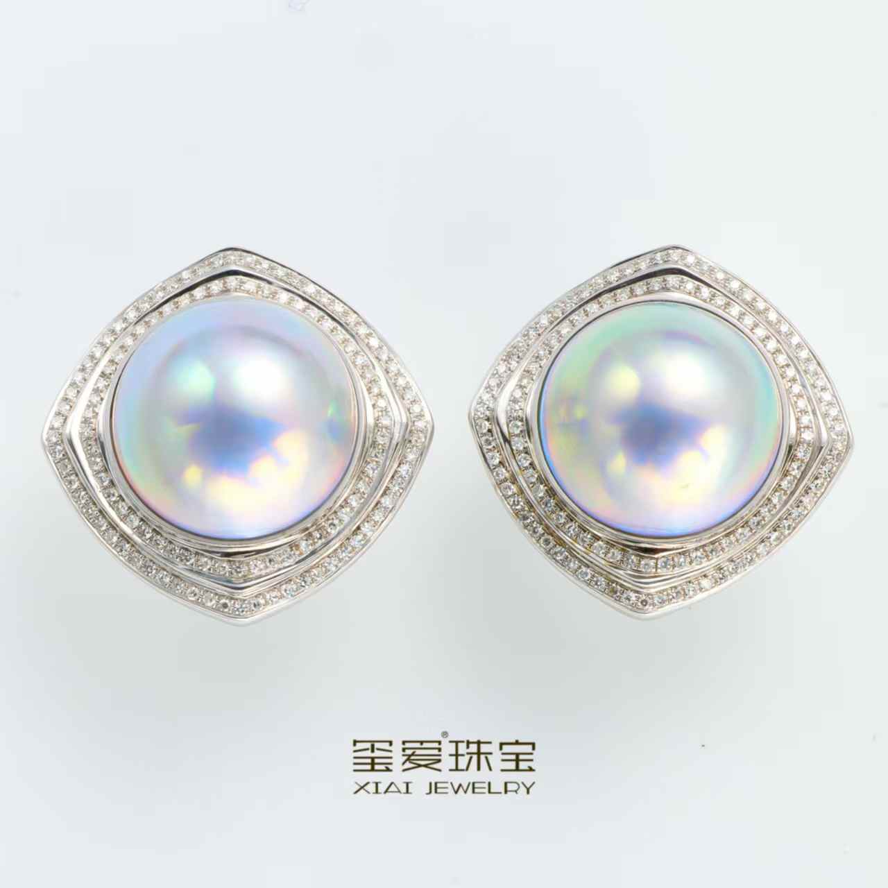 【玺爱门门】MM-35070 海水梦幻星空蓝马贝方形耳钉 19-20m（含包边）