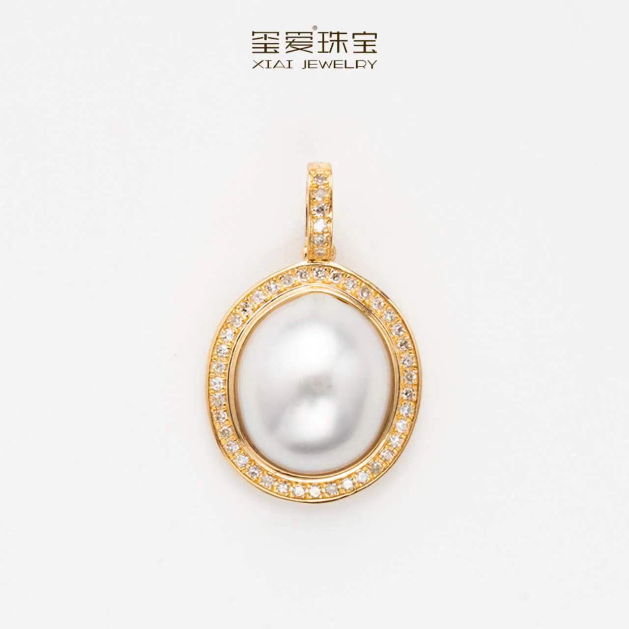 【玺爱门门】MM-25019海水澳白马贝18K金 钻石 复古经典吊坠14-15mm