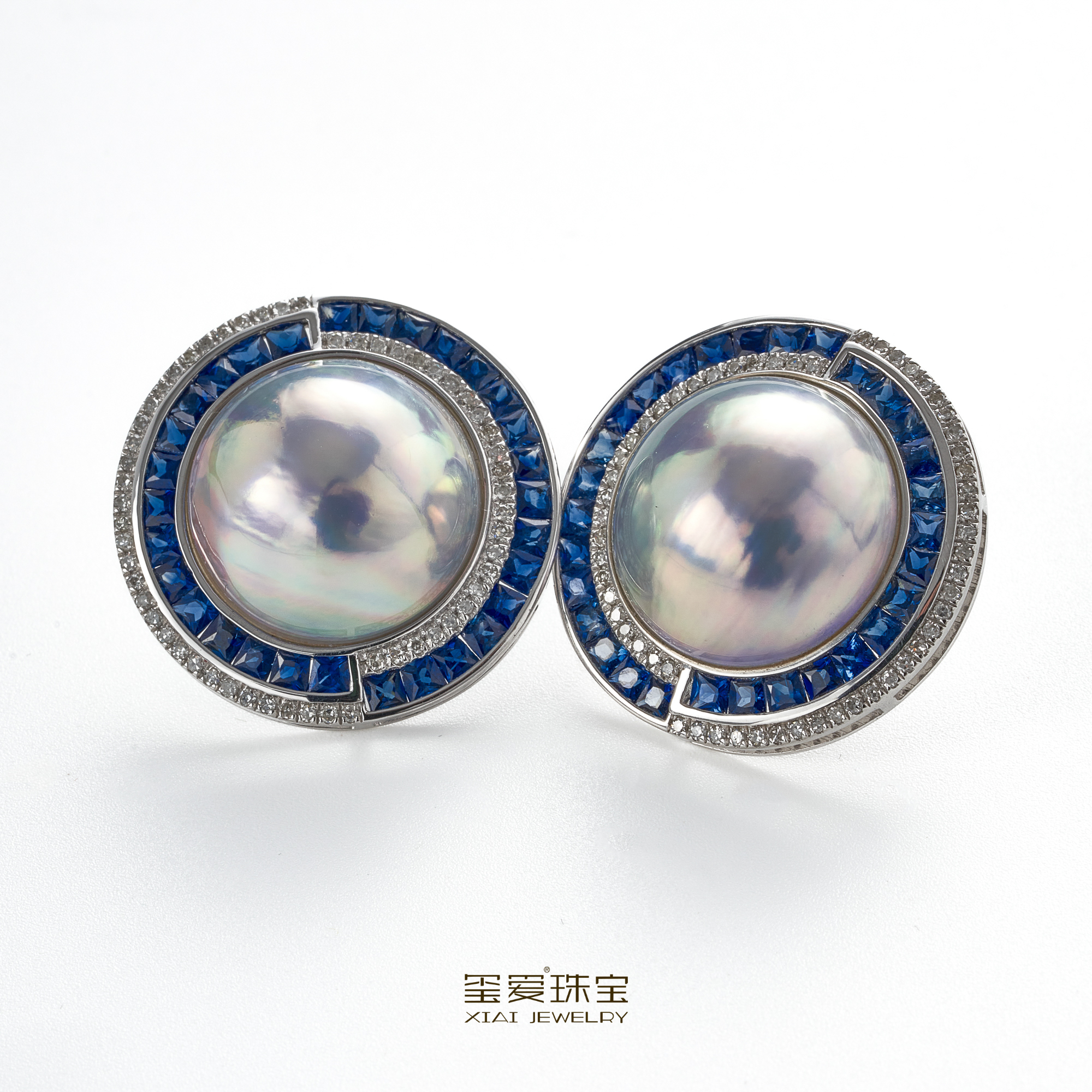 【玺爱门门】MM-35068梦幻星空蓝马贝 18k金 钻石 耳饰 22-23mm