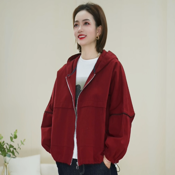 春季新款上衣女大码外套女春秋运动时尚户外休闲连帽开衫513