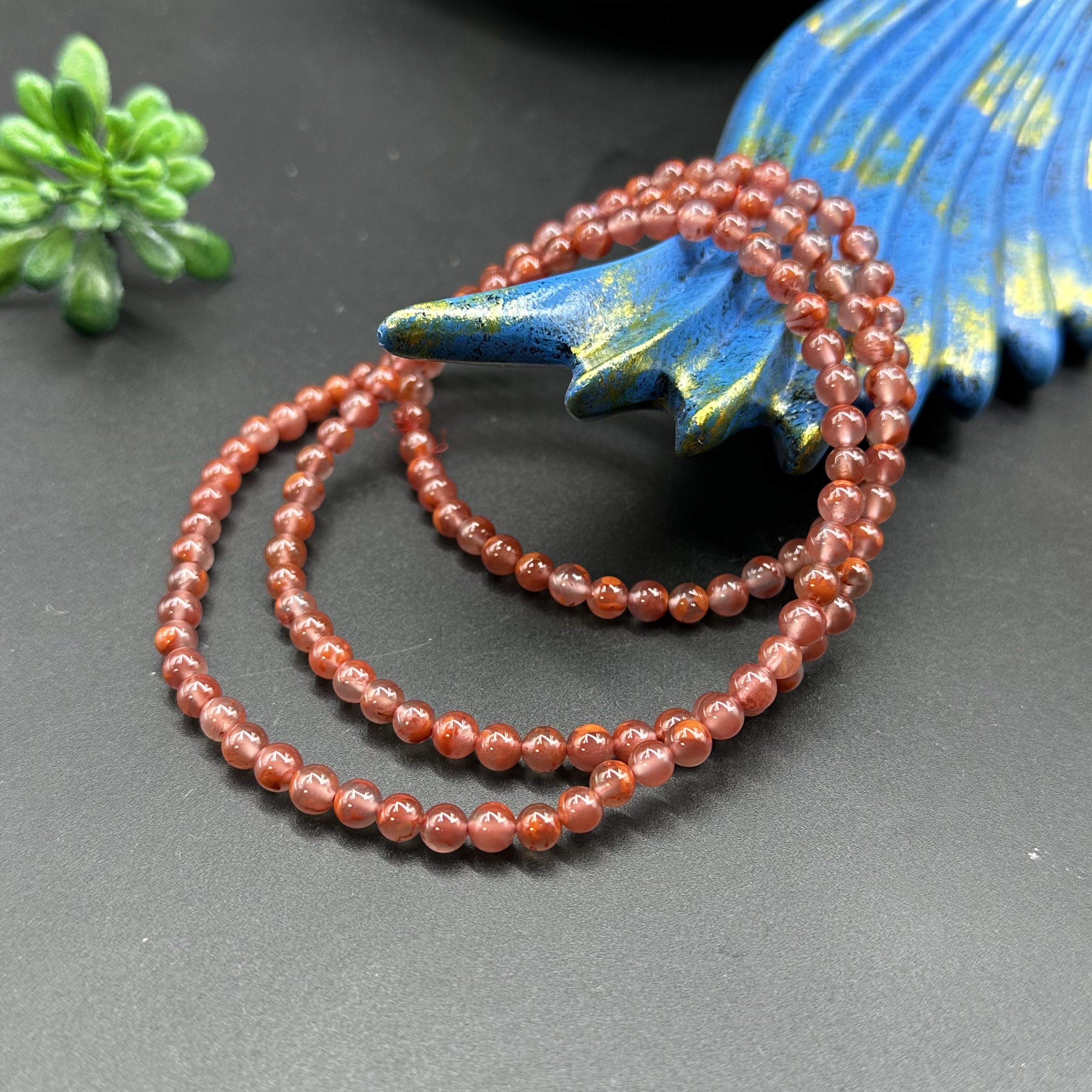 原矿无优化（编6-3）瓦西火焰纹飘花圆珠多圈5mm+项链多样性发1条