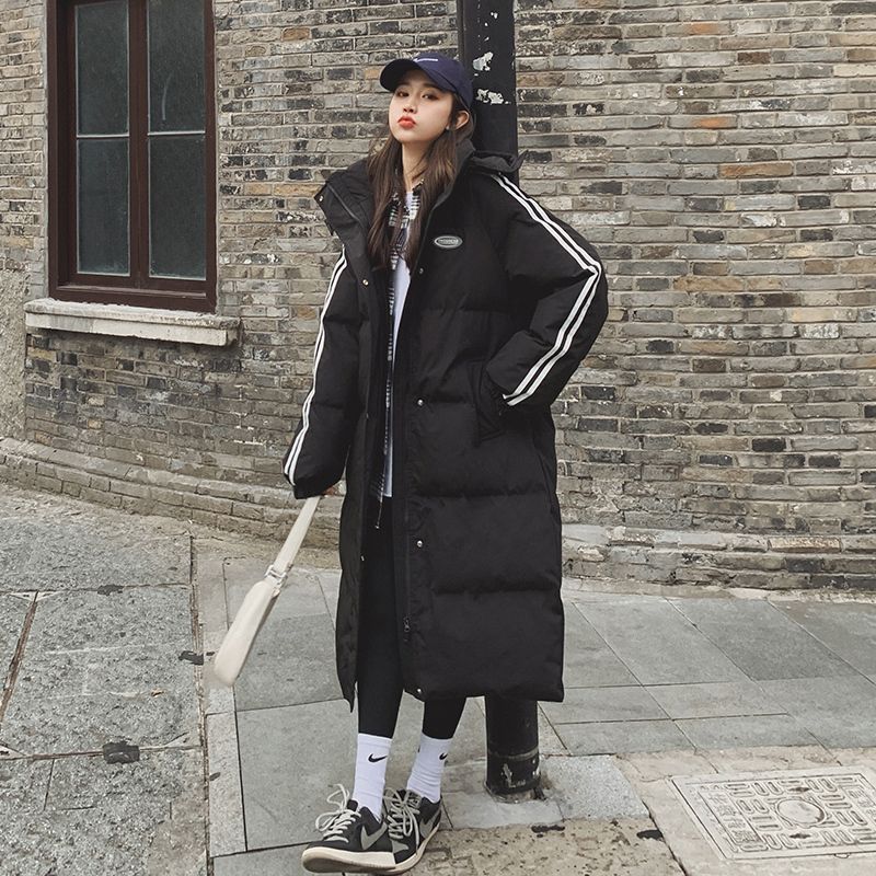 雪中飞黑色羽绒棉服女冬季2023新款韩版宽松连帽中长款棉衣加厚艺