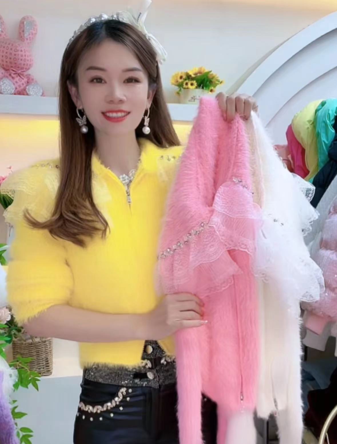 5610#蕾丝花边拉链时尚毛衣