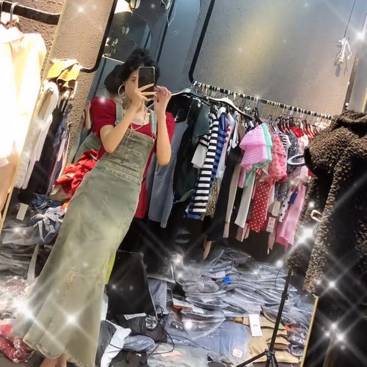 开叉牛仔背带裙收腰长款鱼尾裙子