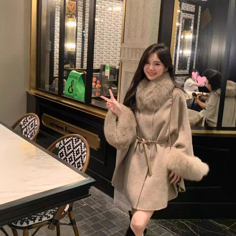 秋冬羊绒大衣女百搭新款高端韩版斗篷披风毛呢外套（前50名走量）