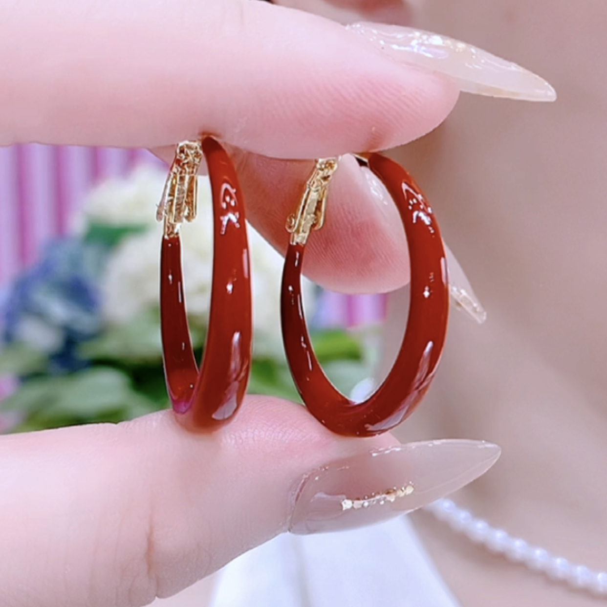 铜合金珐琅耳饰 Q802时尚百搭气质红色圈圈耳环耳圈