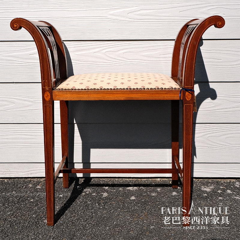 老巴黎｜西洋古董家具  英国新古典主义谢拉顿式玫瑰木琴凳