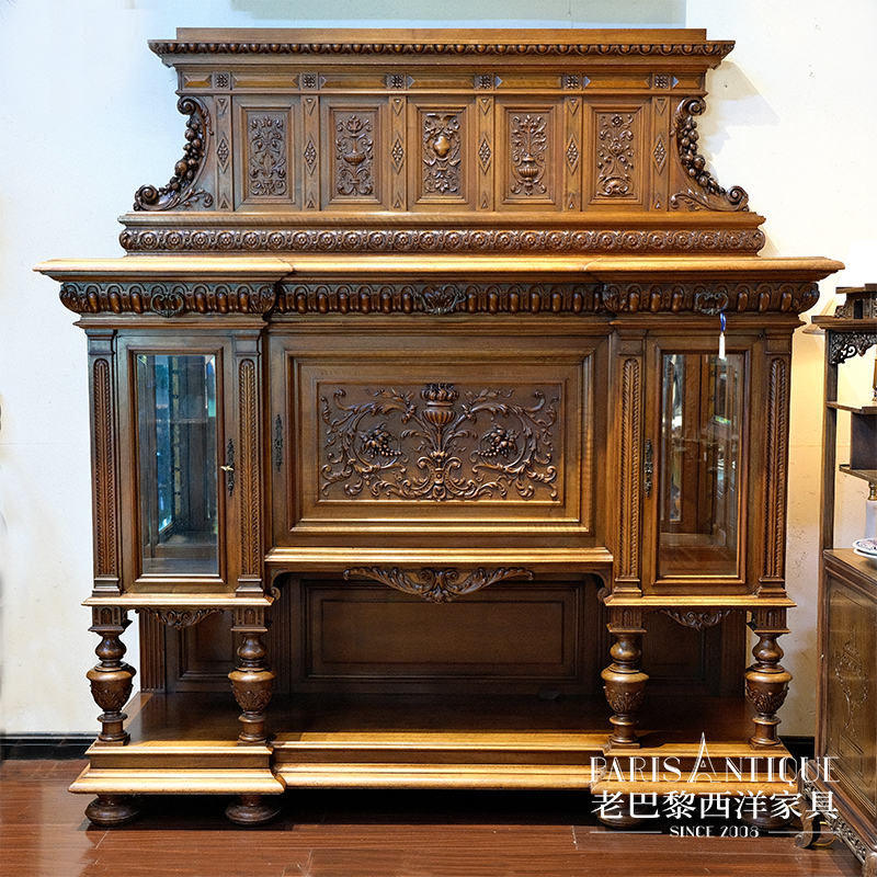 老巴黎｜西洋古董家具 法国中古文艺复兴风格核桃木铜配饰餐边柜
