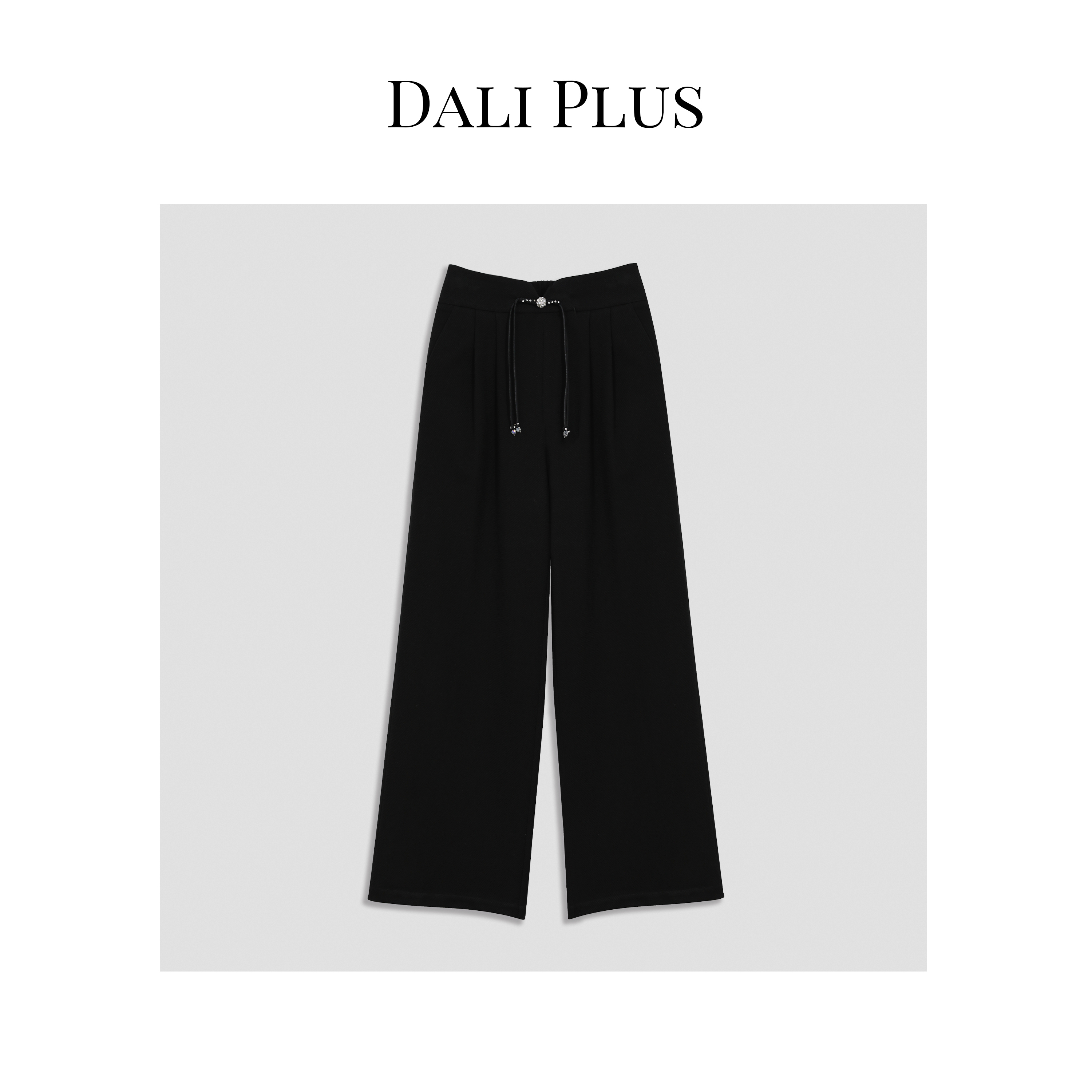 DALI PLUS新中式新国风设计镶钻盘扣设计松紧腰垂感直筒裤-ZS-103