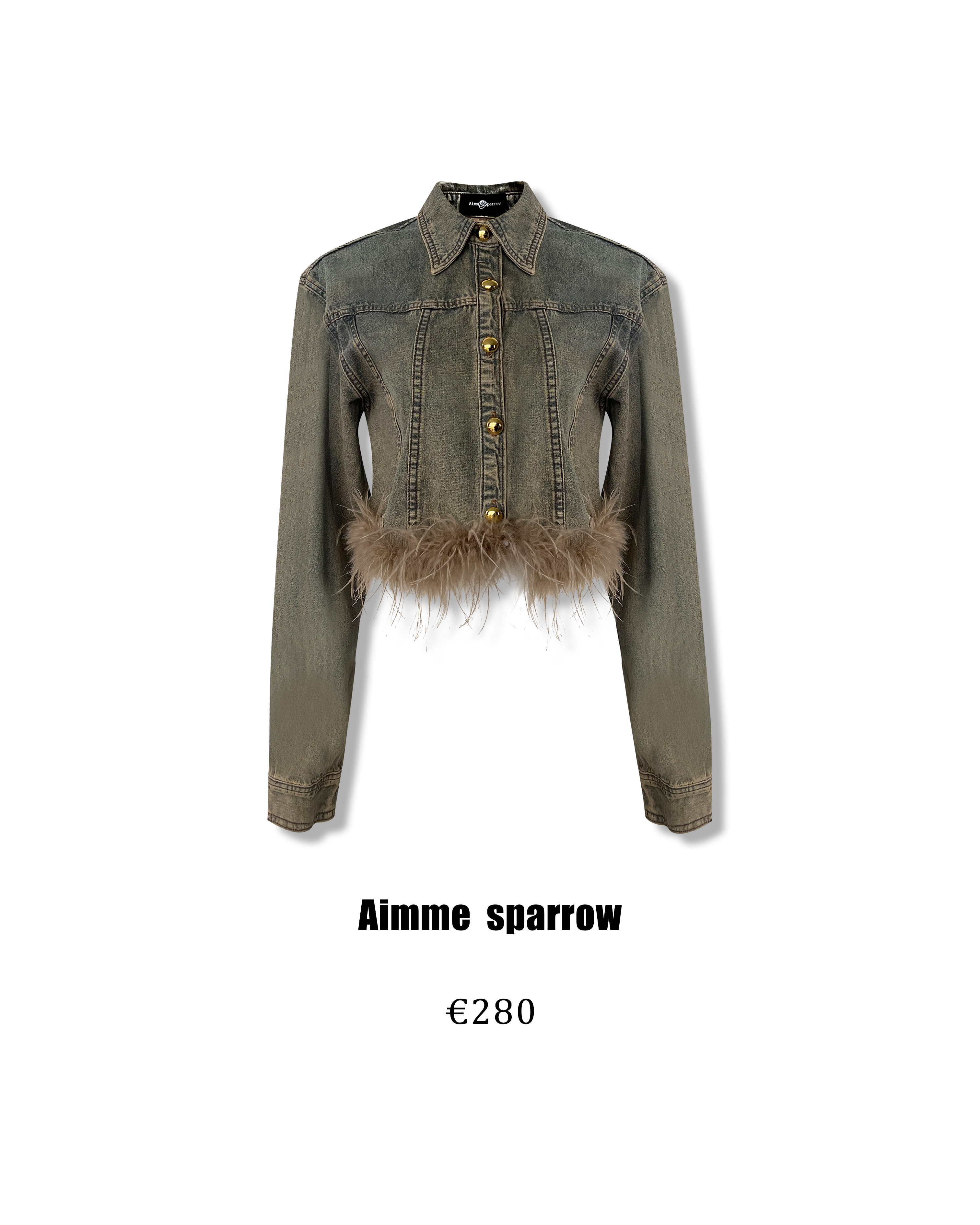 Aimmesparrow短款羽毛拼接牛仔外套