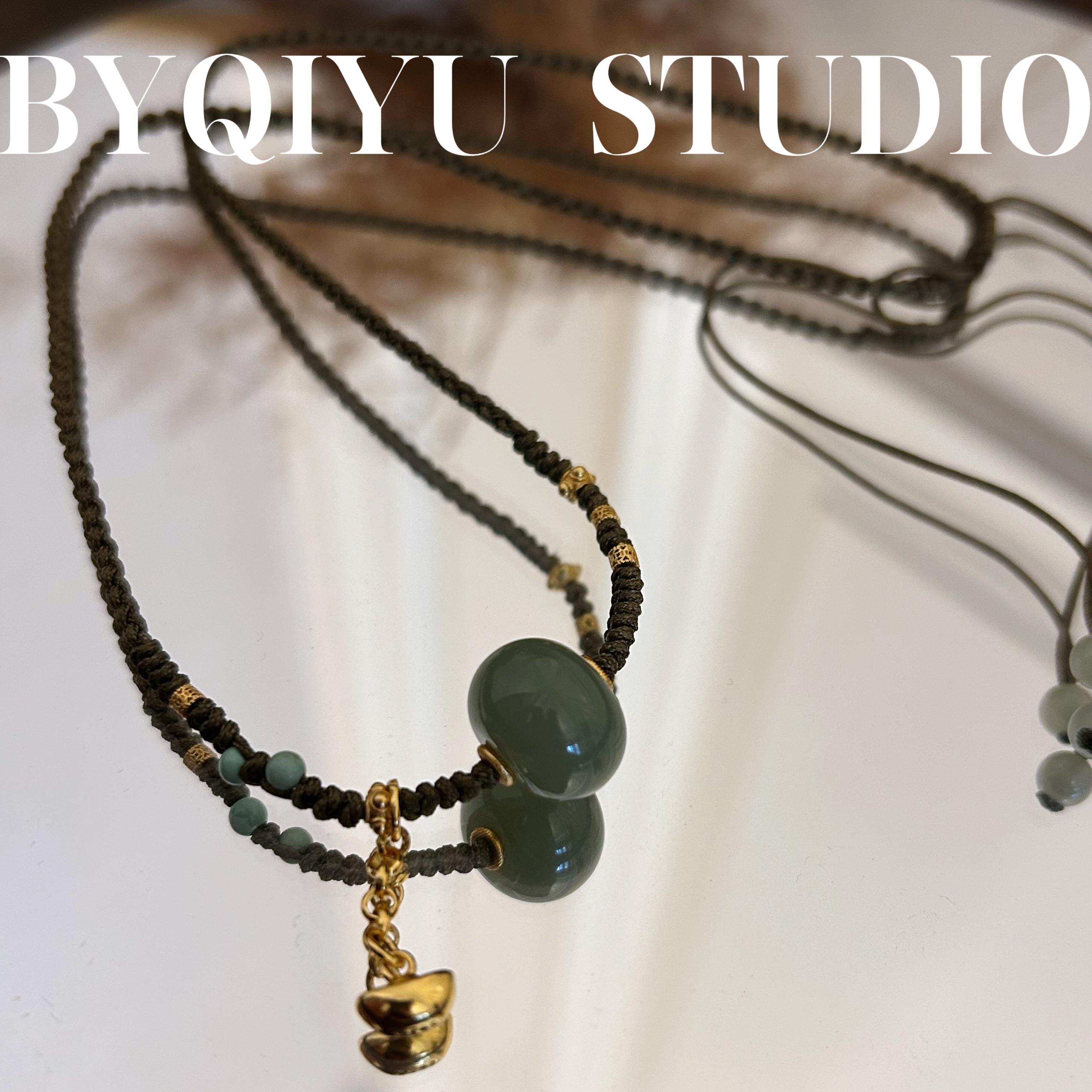 和田玉桶珠S925银元宝吊坠流苏手工编织项链