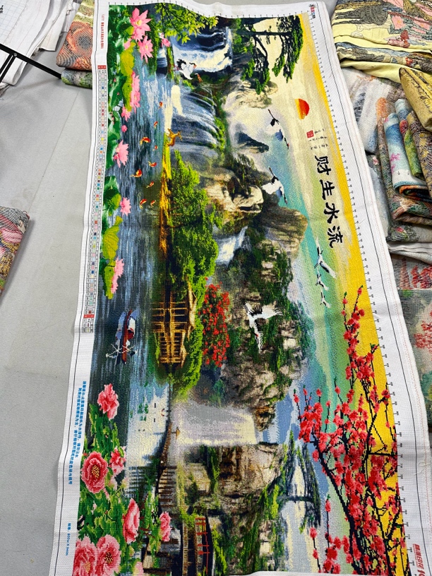 流水生财十字绣成品满绣