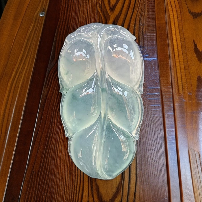 冰种飘花缅甸天然翡翠叶子挂件