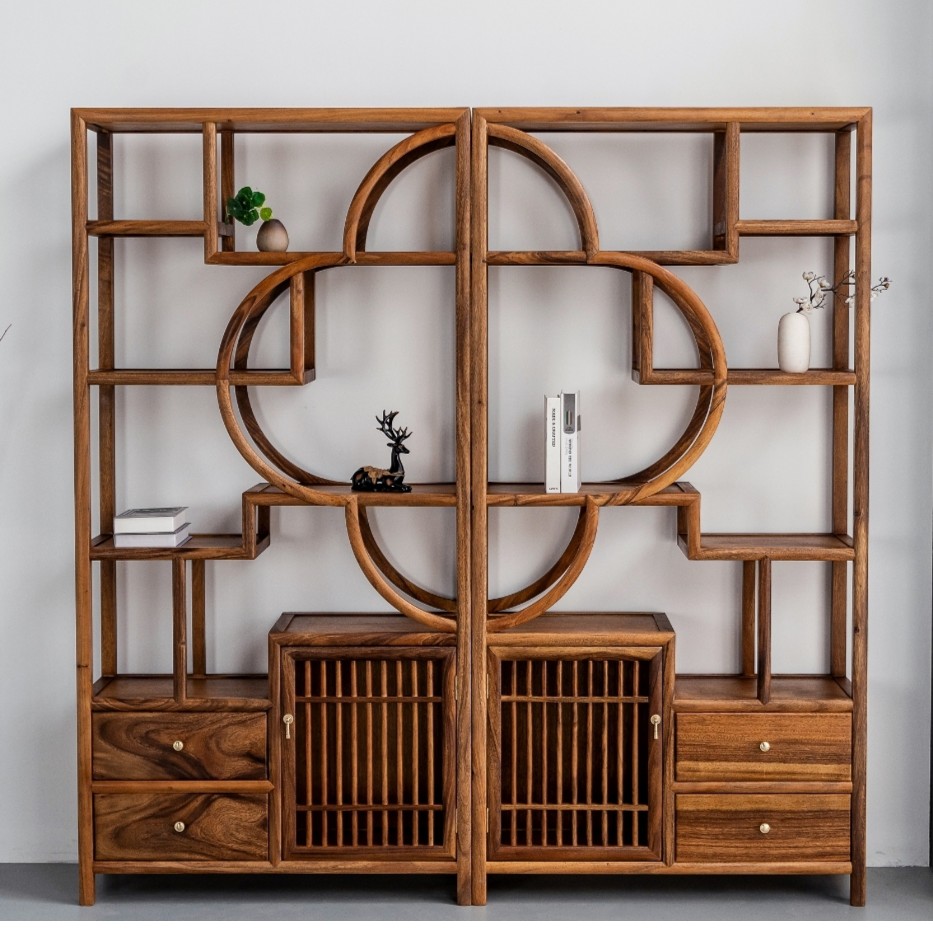南美胡桃木新中式实木博古架客厅储物隔断书柜博古架2024最新款