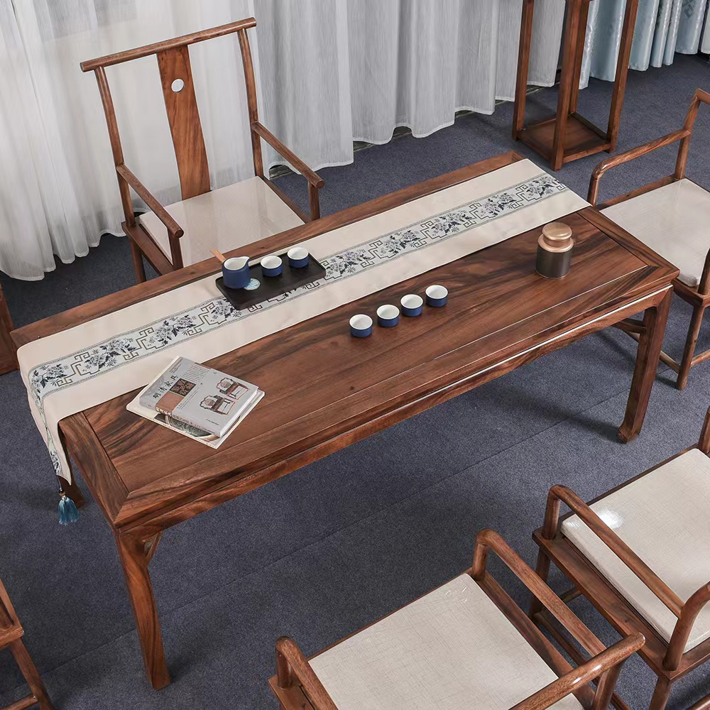 【嘉鸿兴家居】实木马蹄桌新中式茶桌书桌办公桌实木餐桌简约茶室