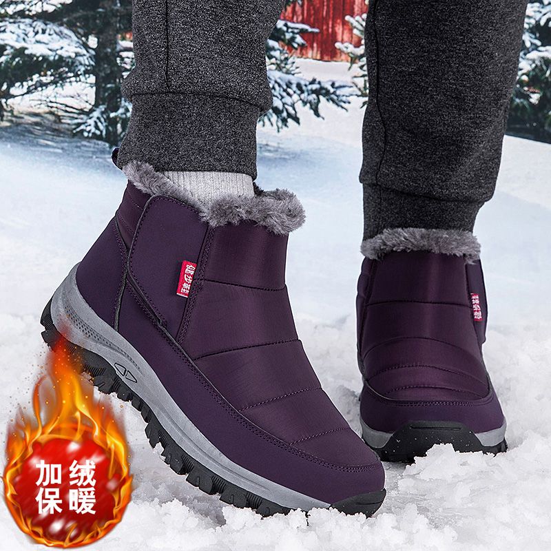 足力健老人鞋雪地靴女冬季加绒加厚防水棉鞋中老年短筒雪地靴保暖