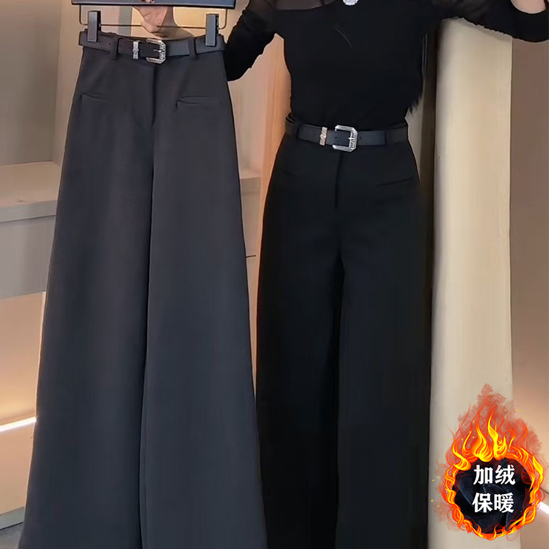 加绒阔腿裤女2025秋冬网红爆款高腰显瘦宽松直筒休闲裤垂感拖地裤