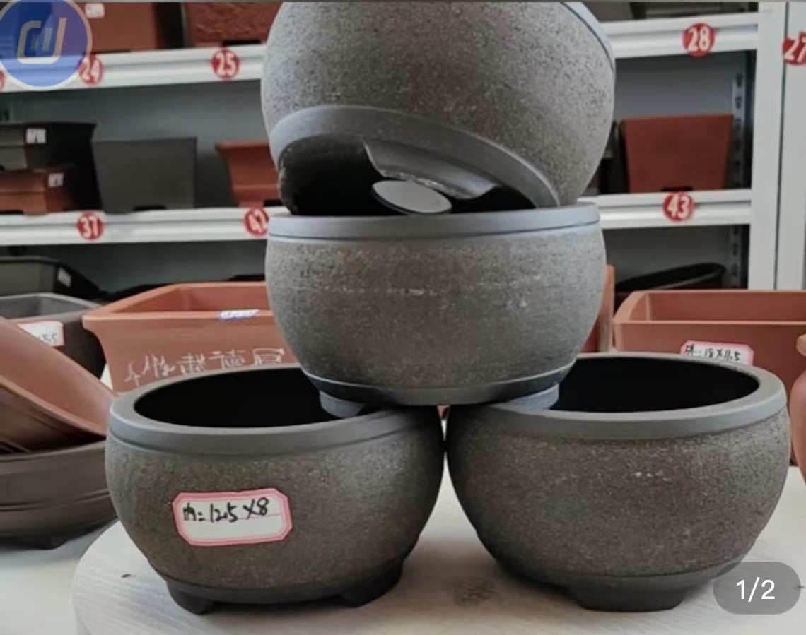 紫砂花盆，粗沙面 小鼓盆，4个一组 