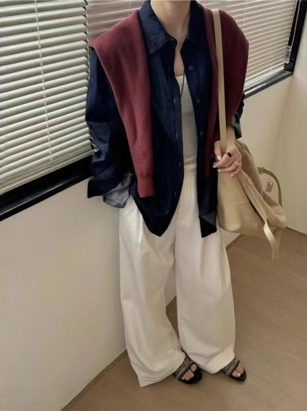 【披肩衬衫】法式侧边系带牛仔衬衫女高级百搭设计感小众衬衣