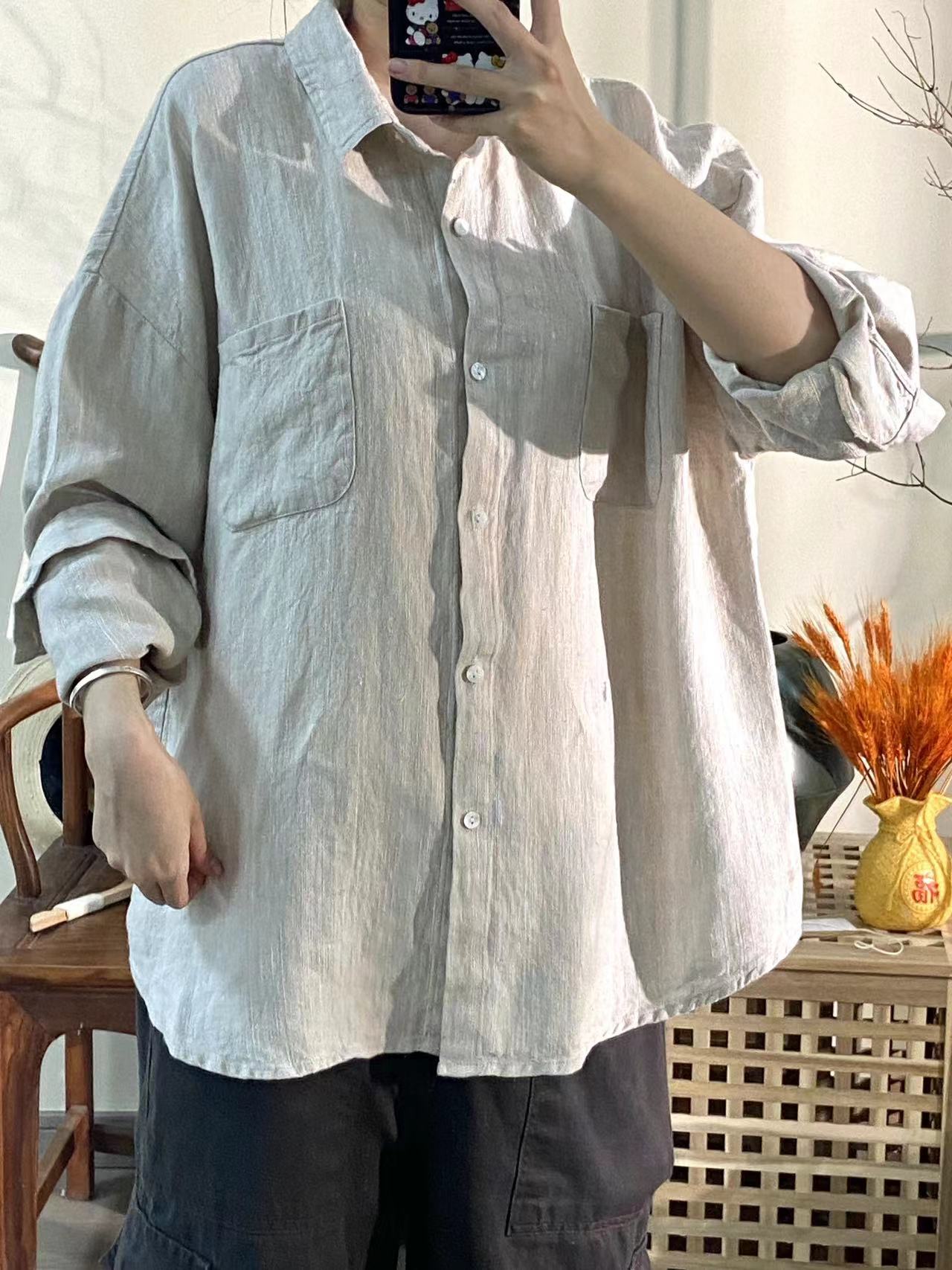 【云目悠悠】重磅汉麻时尚休闲麻本色宽松设计中长款开衫2024839