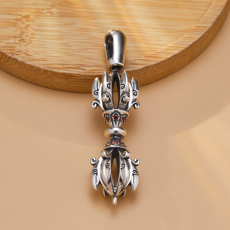 吊坠925银 降魔杵挂坠男款项链个性小众霸气潮流复古饰品项坠做旧