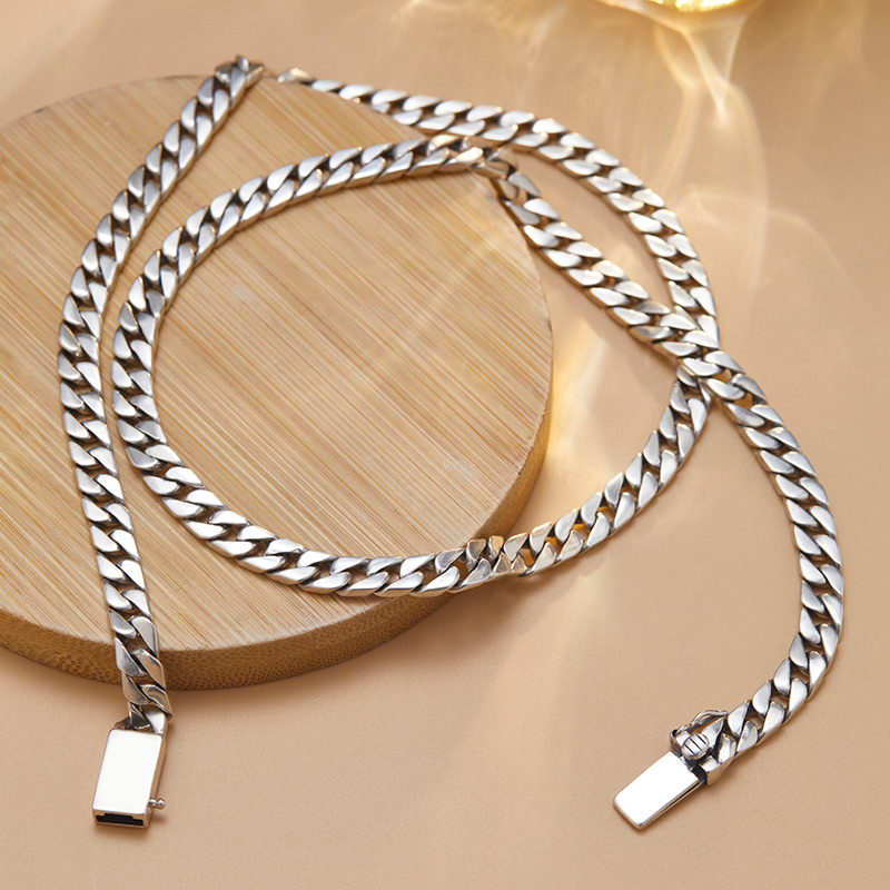 链子925银 古巴项链霸气潮流简约百搭粗款个性纯银男士饰品老板链
