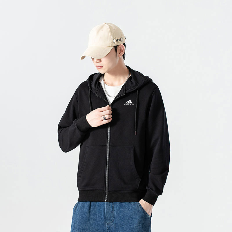 阿达迪斯春季男士纯色棉卫衣连帽衫冬款加绒休闲阿迪运动外套衣服