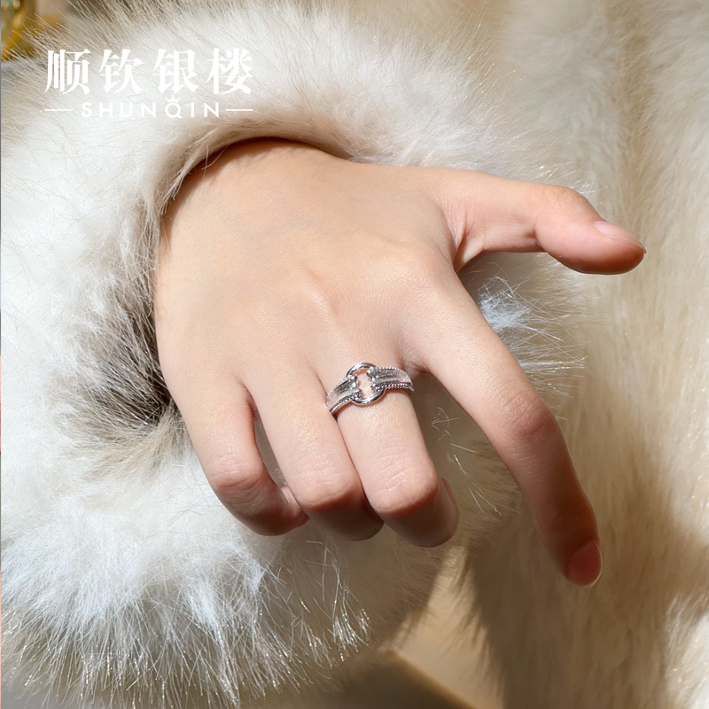 顺钦银楼 925银戒指  【雨环戒指】S925银戒指时尚百搭简约个性小众