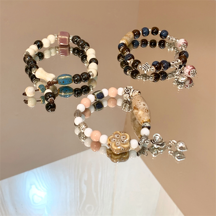 小众自制中式手链 手作民族风陶瓷串珠弹力手串