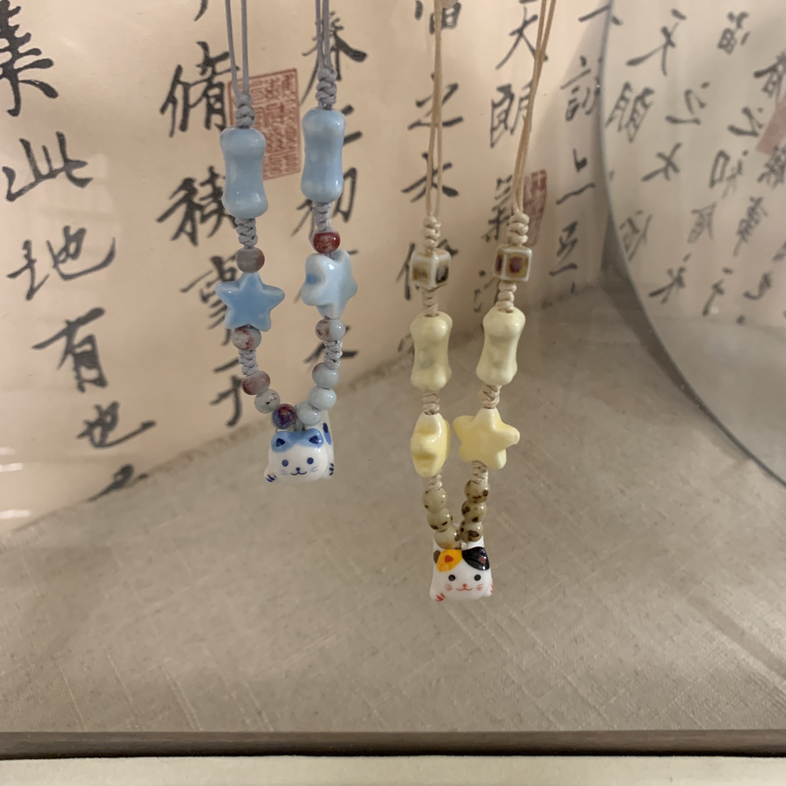 非金属布艺项链 原创手作 可爱小猫咪陶瓷串珠项链可爱自制锁骨链