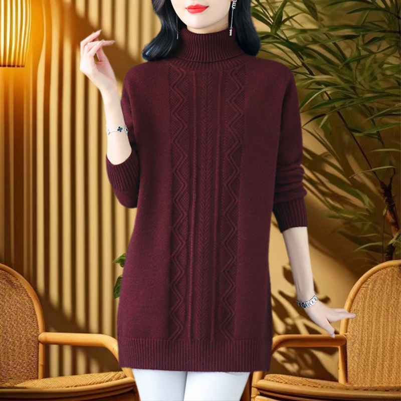 高档气质高领毛衣女中长款秋冬时尚宽松大码加厚百搭针织打底衫