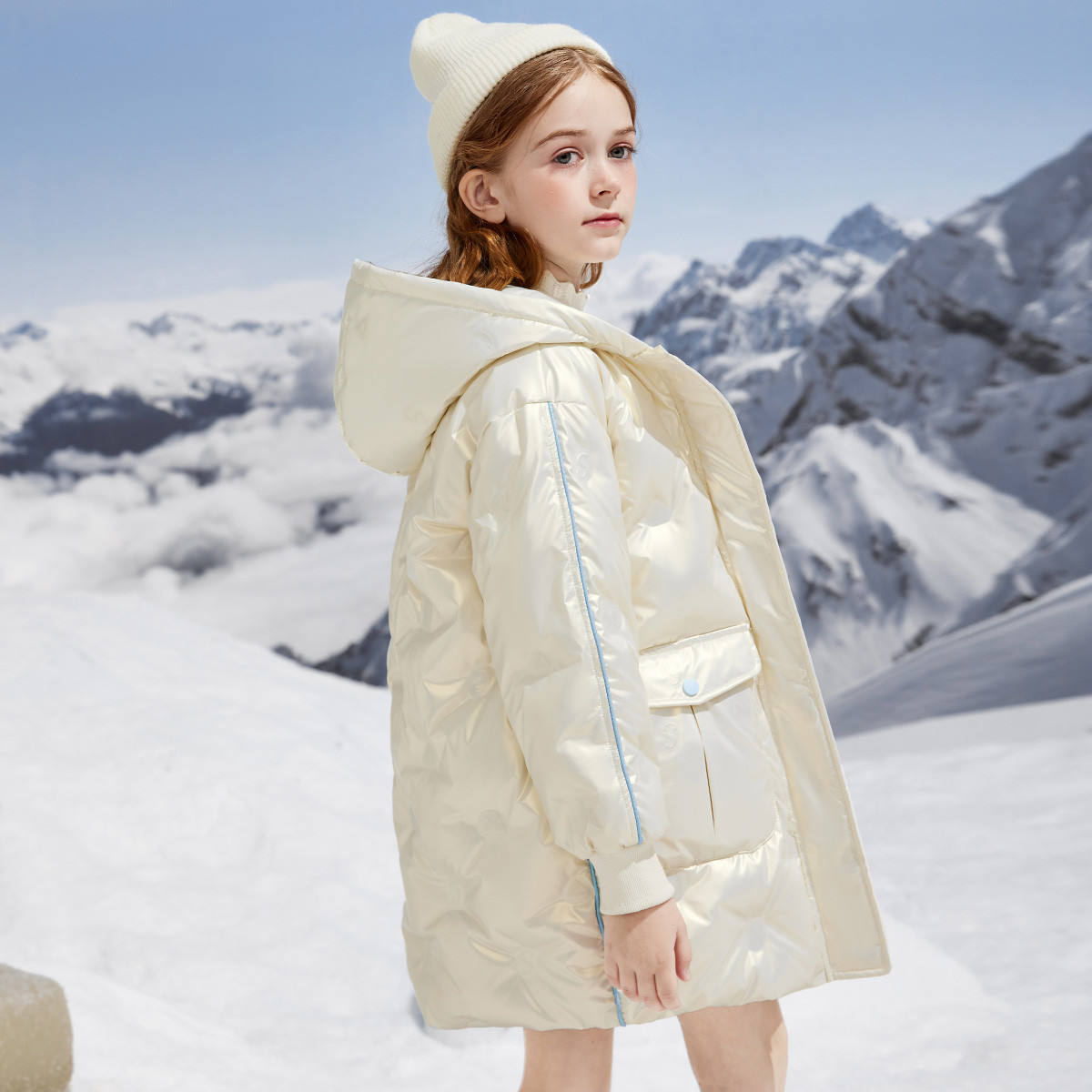 【90绒】女童冬中长连帽羽绒服中长款中大童时尚儿童蓬松2025年保暖