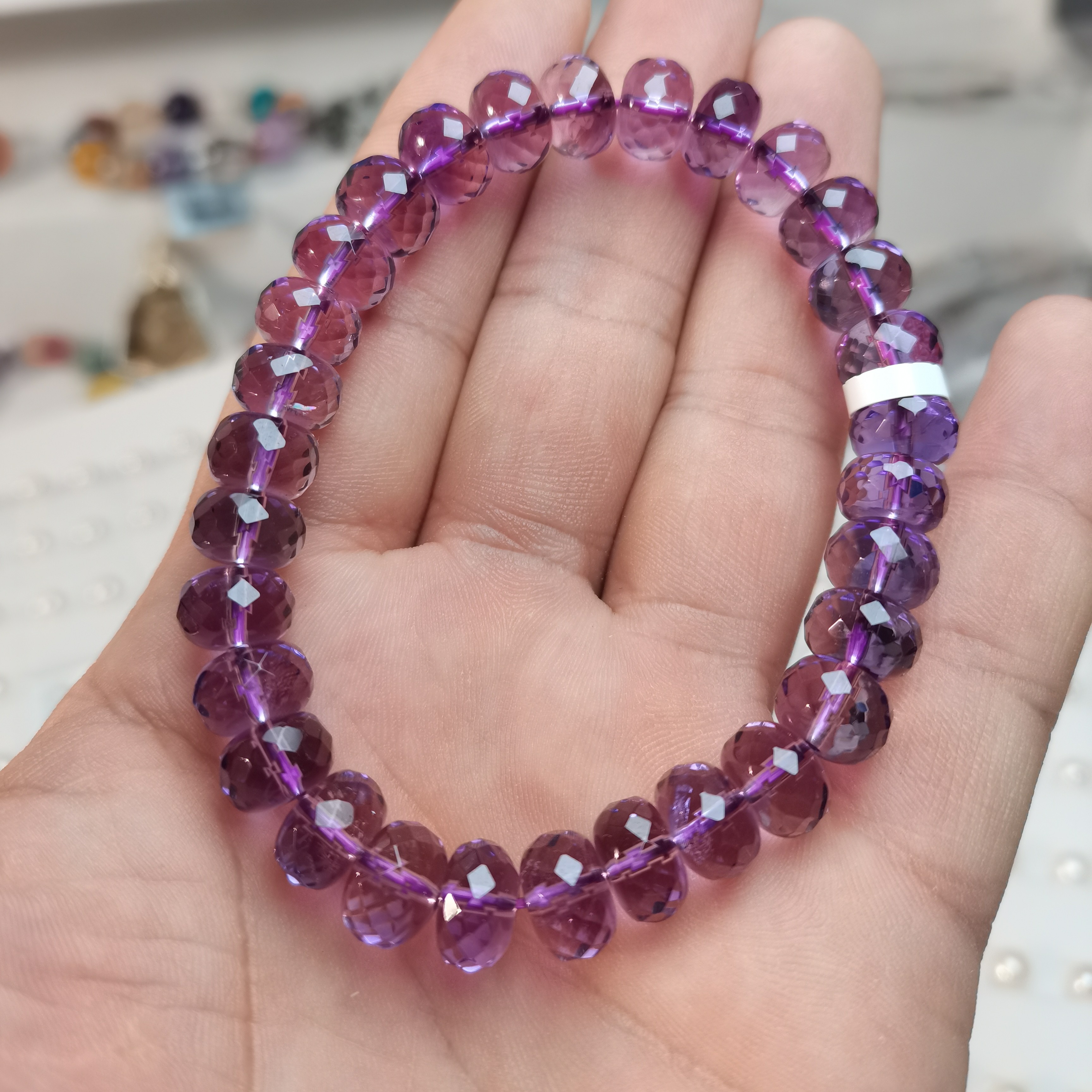 天然紫水晶切面手串9.8mm刻面乌拉圭车轮手串礼轻奢简约小清新 