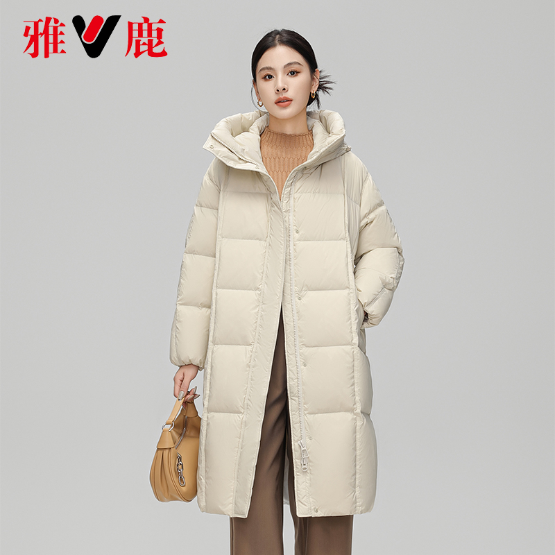 V/雅鹿冬季新款中长款羽绒服时尚显瘦宽松鸭绒加厚过膝保暖外套