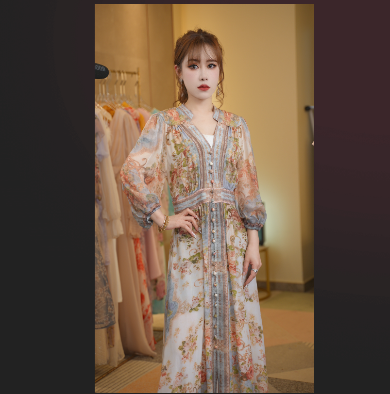 宸名新款【繁花似锦】夏季桑蚕丝计师款气质 宽松连衣裙 MC2405008