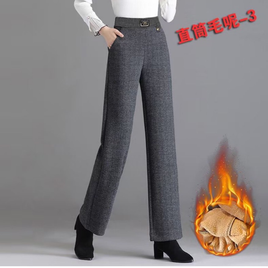 毛呢窄版阔腿裤女秋冬小个子2023新款高腰垂感显瘦加绒直筒裤宽松