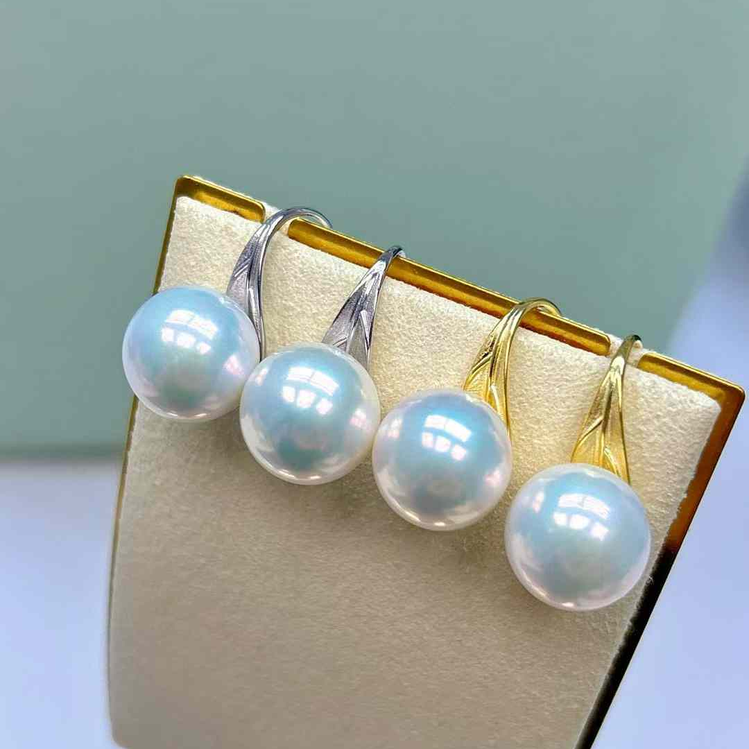 【绮丽珍珠】淡水珍珠13-14mm高跟鞋耳钩极光微微瑕近圆S925银镶嵌