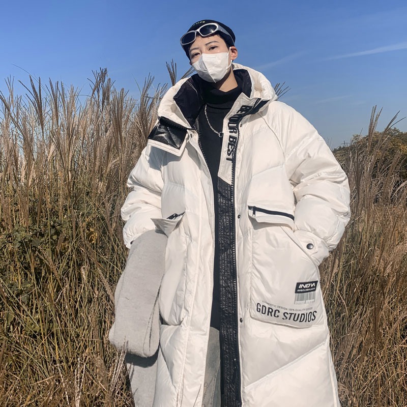 羽绒服男2023冬季新款中长版刺绣连帽羽绒衣加厚保暖宽松休闲外套