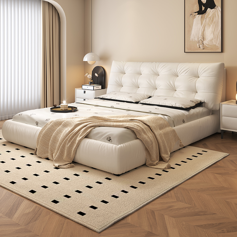 棉花糖大床高箱储物床现代简约主卧室奶油风轻奢网红白色软包婚床