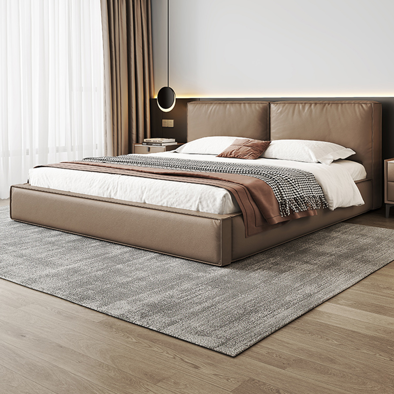 豆腐块真皮床现代简约主卧2米x2米2储物大床意式极简双人软包婚床