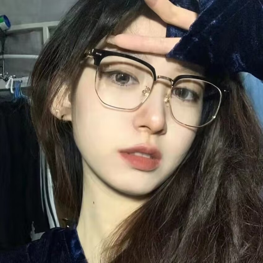 新上韩版复古半框眼镜男款潮大脸可配度数近视眼镜框架女圆脸黑色