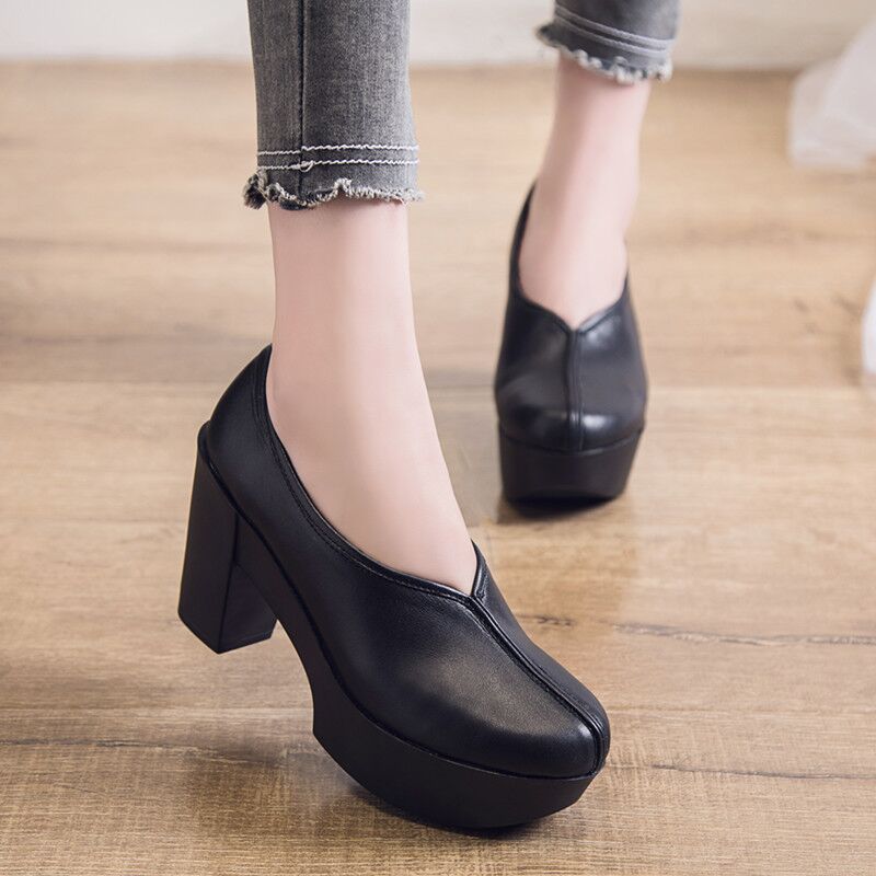 高跟鞋女2025春新款百搭复古坡跟厚底防水台粗跟单鞋女职业工作鞋