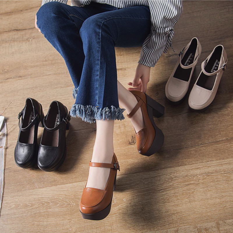 粗跟单鞋女2025年秋新款英伦风百搭坡跟厚底复古通勤小皮鞋高跟鞋