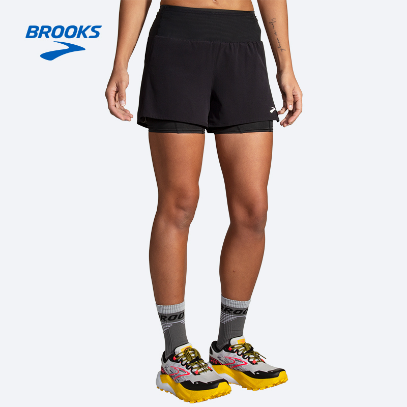 BROOKS布鲁克斯跑步健身短裤女士防水户外运动可收纳紧身越野裤子