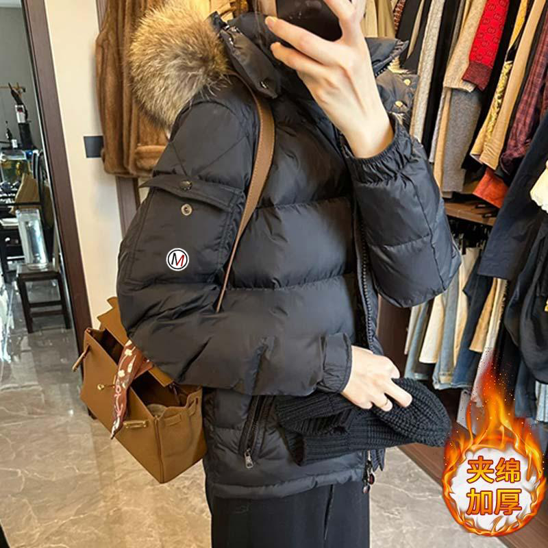 韩版休闲宽松毛领连帽棉服女2024年秋冬季新款加厚保暖面包服外套