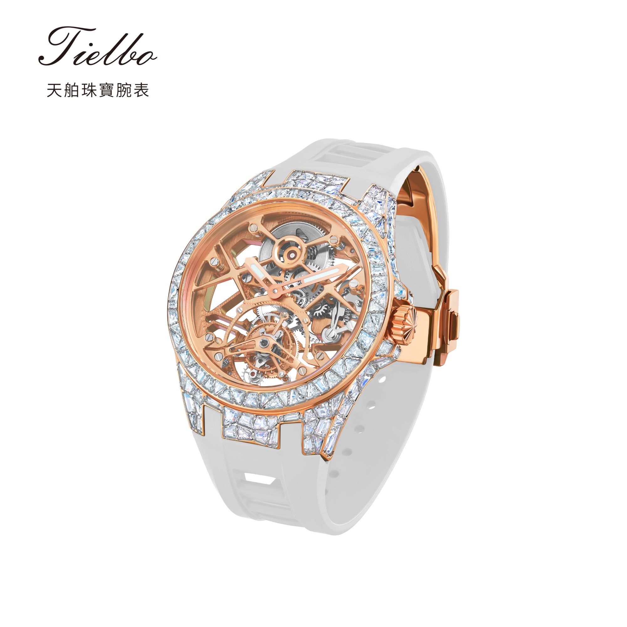 Tielbo/天舶镂空手动陀飞轮机械机芯防水腕表850满钻轻奢手表