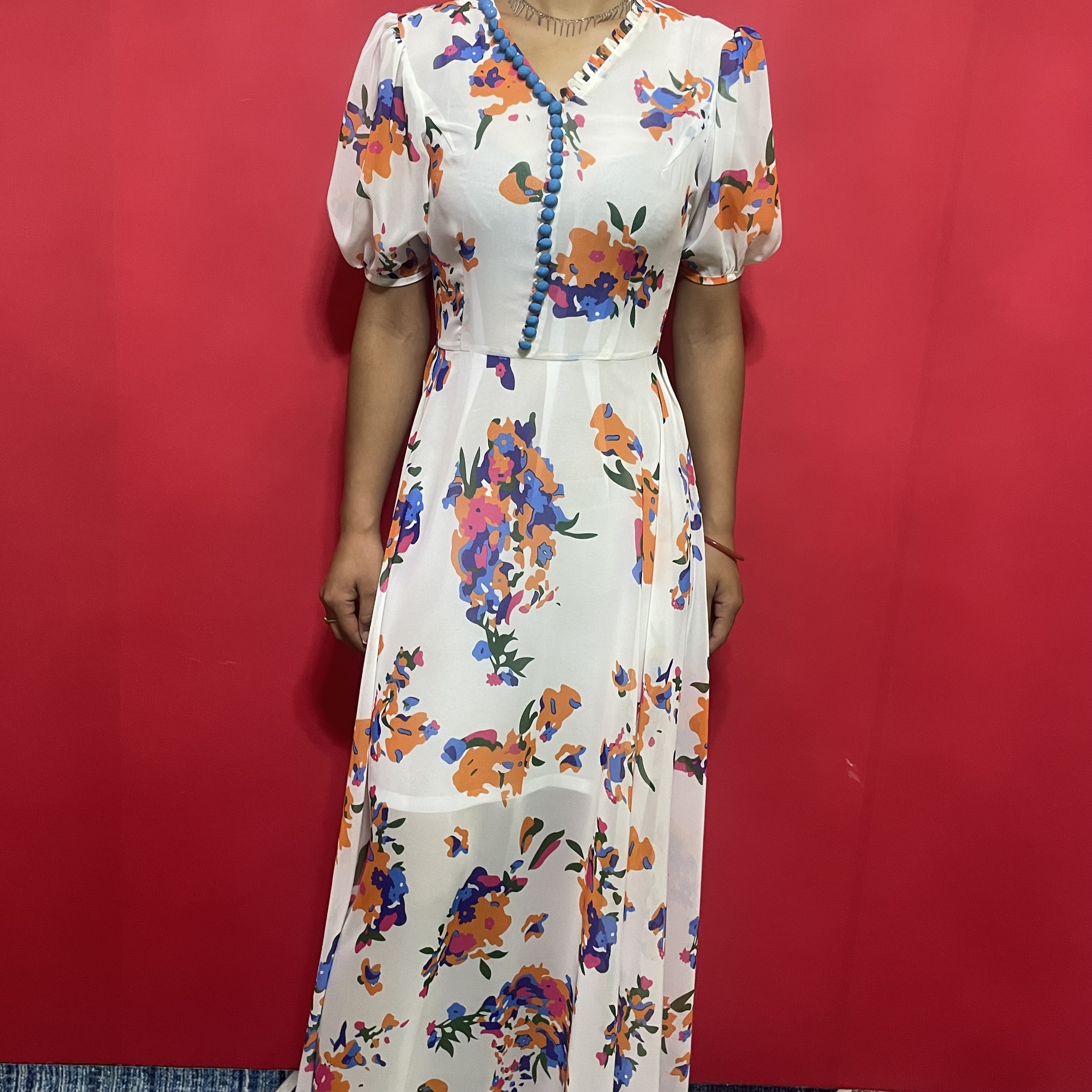 Gulbargi连衣裙女装连衣裙碎花气质时尚夏季复古修身印花