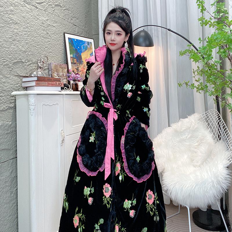 Bikamo/比卡陌2024冬季立体装饰白鸭绒连帽加厚羽绒服L9566-2黑色